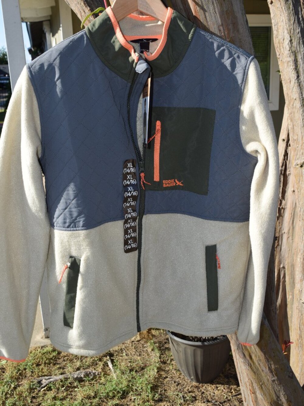 NWT Eddie Bauer Kids Polar Fleece Jacket XL 14/16 - Natural Blue Green